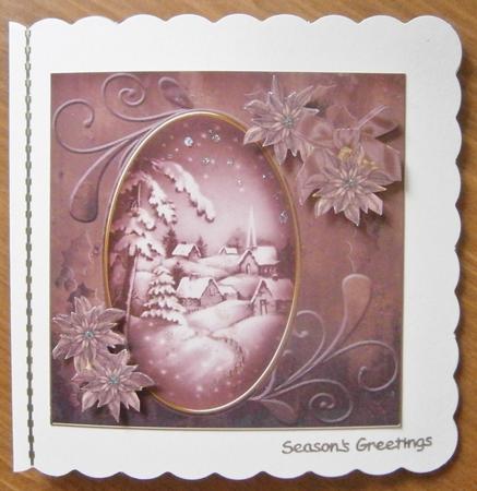 Snowy Village Dusky Pink Toned 8in Swirl Decoupage Topper by Davina Rundle