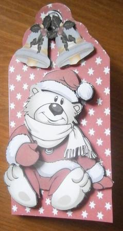Little White Bear in Santa Hat on a Tag by Davina Rundle