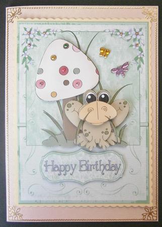 Happy Birthday Frog Card Front and Decoupage by Davina Rundle