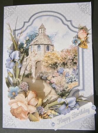 Dovecote Cottage with Roses and Iris by Davina Rundle