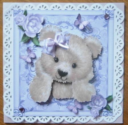 Cute Bear with Lilac Bow 8x8 Mini Kit by Davina Rundle