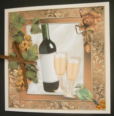 Wine with Grapes and Little Bird 8x8 by Davina Rundle
