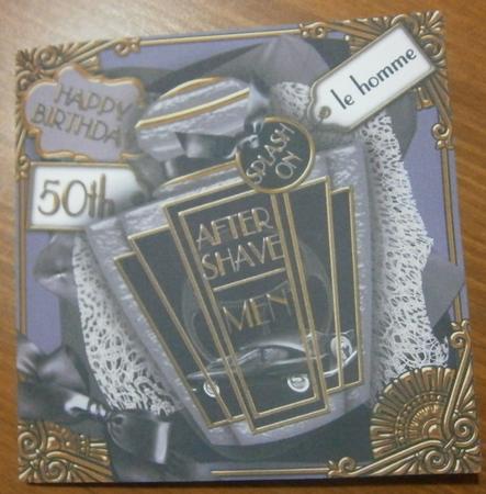 Mens Grey Aftershave 50th Birthday 5in Cut and Fold Card by Davina Rundle