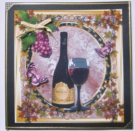 Vintage Wine with Glass & Grapes 8x8 by Davina Rundle