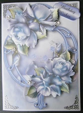 Pretty Porcelain Roses & Blue Frame by Davina Rundle