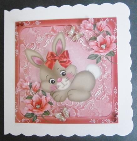 Cute Brown Bunny with Red Bow 8x8 by Davina Rundle