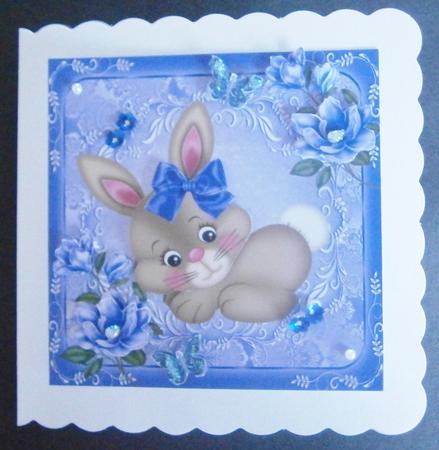Cute Brown Bunny with Dark Blue Bow 8x8 by Davina Rundle