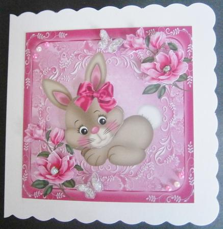 Cute Brown Bunny with Pink Bow 8x8 by Davina Rundle