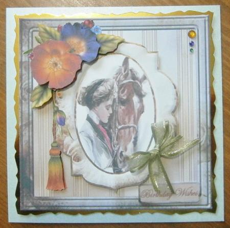Vintage Lady and Horse Card with Decoupage by Davina Rundle