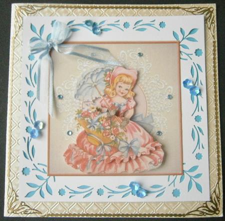 Vintage Girl with a Basket of Flowers Card by Davina Rundle