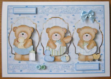 Baby Boy Bear Card with Decoupage by Davina Rundle