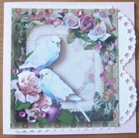White Budgies & Roses Topper & Decoupage by Davina Rundle