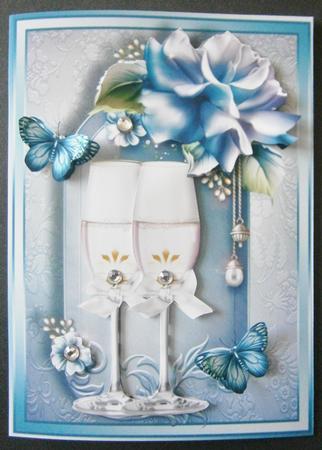Champagne Glass's with Light Blue Roses by Davina Rundle