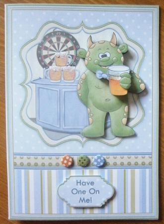 The Beer Monster Have One on Me! Card Topper & Decoupage by Davina Rundle