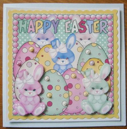 Easter Bunnies and Easter Eggs Greeting Card Front by Davina Rundle
