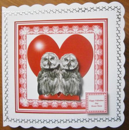 Romantic Great Grey Owls 8 x 8 Decoupage Card Sheet by Davina Rundle