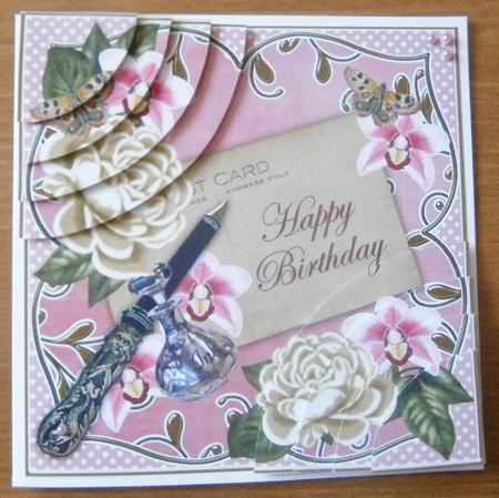 Cream Pink Orchid Happy Birthday 6in Round Corner Stacker by Davina Rundle