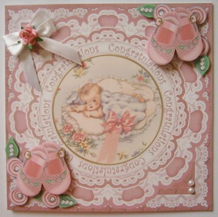 Baby Girl Congratulations 7in Doily Decoupage Topper by Davina Rundle