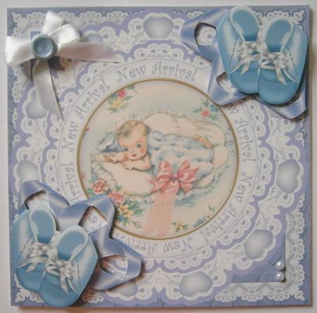 Baby Boy New Arrival 7in Doily Decoupage Topper by Davina Rundle