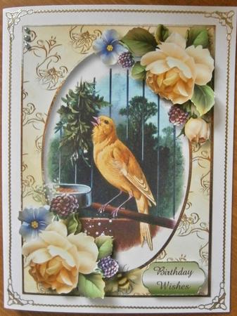 Vintage Singing Canary & Beautiful Yellow Roses by Davina Rundle