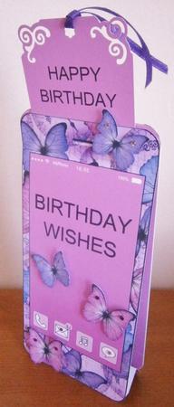 3D Smartphone Shaped Birthday Butterflies Card & Gift Card by Davina Rundle