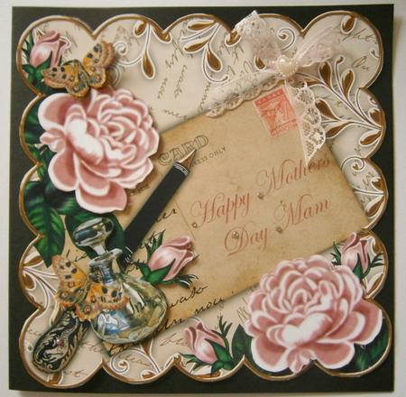 Pink Rose Cream 2 Mothers Day Mam 8in Decoupage Topper by Davina Rundle