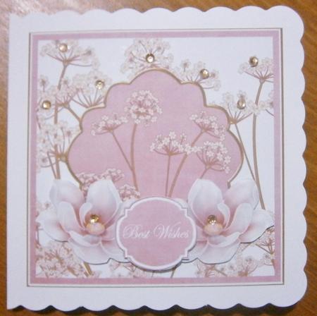 Pink Magnolia Best Wishes 7in Time Flower Decoupage Topper by Davina Rundle