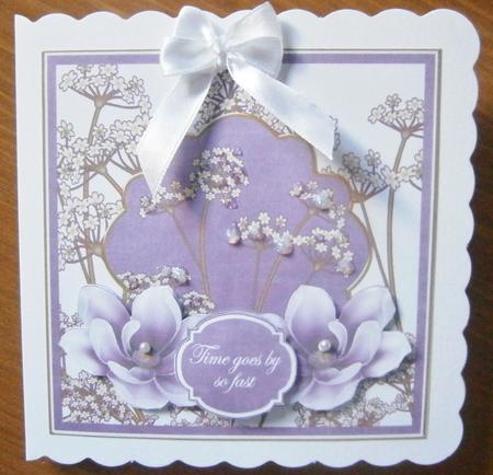 Purple Magnolia Time Goes 7in Time Flower Decoupage Topper by Davina Rundle