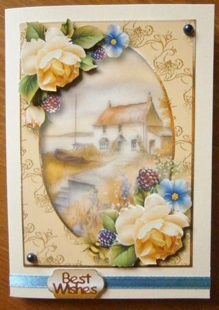 Cottage by the Sea with Soft Yellow Roses by Davina Rundle