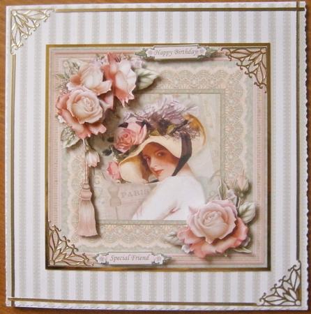 Vintage Lady in Peach Rose Hat 8x8 Mini Kit & Decoupage by Davina Rundle