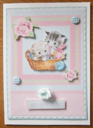 Cute Kittens in a Basket Card Front with Decoupage by Davina Rundle