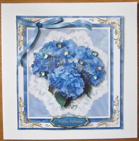 Beautiful Deep Blue Hydrangers on Lace  by Davina Rundle