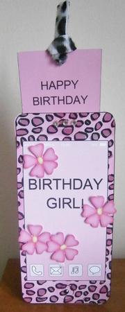 3D Smartphone Shaped Birthday Girl Card & Gift Card by Davina Rundle