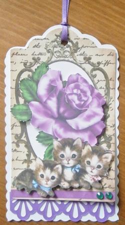Cute Kittens with Pink Rose on Vintage Tag by Davina Rundle