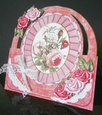 Deep Pink Roses Oval Over 3D Mini Card Kit by Davina Rundle