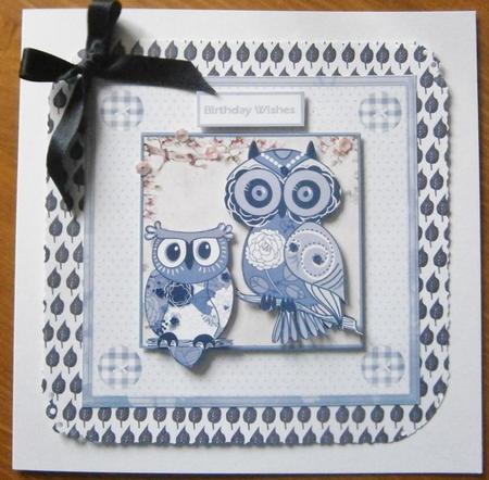 Blue Owls Card with Decoupage by Davina Rundle