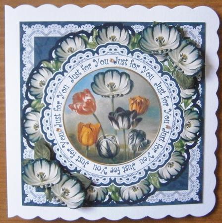 Black Tulips Just for You 7in Doily Decoupage Topper by Davina Rundle