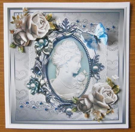 Vintage Cameo with Roses & Butterflies 8x8 by Davina Rundle