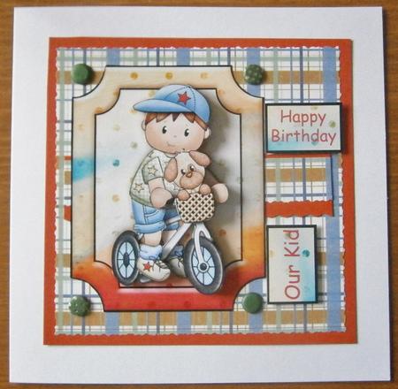 Josh on Bike Birthday Boy Card Topper, Ages & Decoupage by Davina Rundle