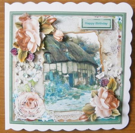 Heather Cottage 7x7 Card with Decoupage by Davina Rundle