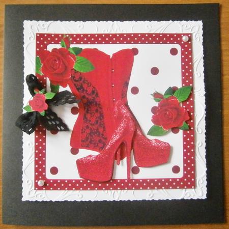Pretty Red Basque with Shoes & Roses 8x8 by Davina Rundle