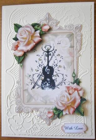 Peach Rose & Violin Flourish, Shaped Topper by Davina Rundle