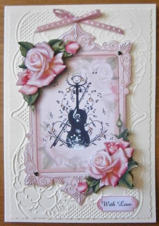 Pink Rose & Violin Flourish, Shaped Topper by Davina Rundle