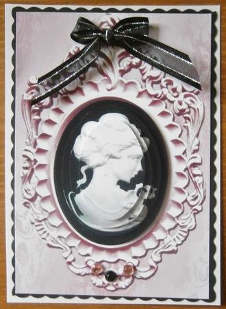 Pretty Black Cameo in Ornate Pink Frame by Davina Rundle