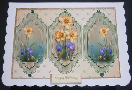 Lovely Triptych Card with Daffodils and Crocus by Davina Rundle