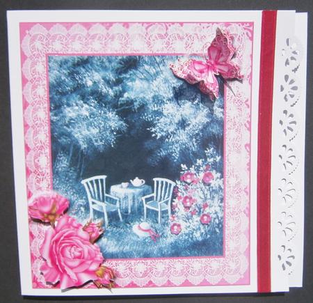 The Shady Corner with Pink Roses Decoupage Sheet by Davina Rundle