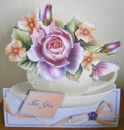 Teacups & Flowers Stand Alone Easel Kit - Creamy Pink Rose by Davina Rundle