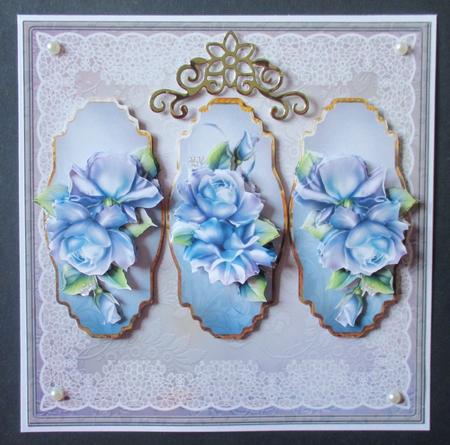 Blue Rose Panel 7x7 Card with Decoupage by Davina Rundle