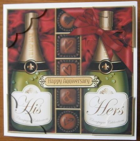 8 x 8 His N Hers Champers N Chocs Scalloped Corner Topper by Davina Rundle