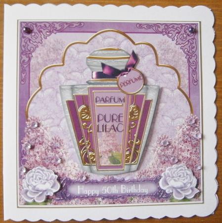 Lilac Floral Perfume 50th Birthday 7in Decoupage Topper by Davina Rundle